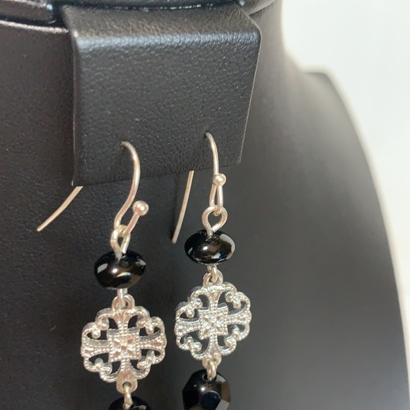 Silver Tone Beaded Chain Chandelier Earrings - Picture 2 of 4